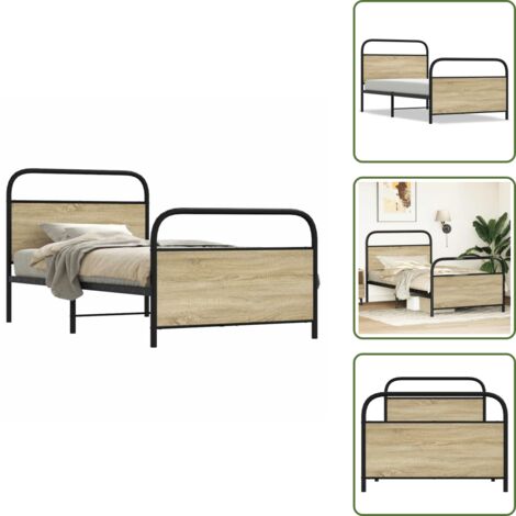 Letto con base a doghe - vidaXL Giroletto senza Materasso Rovere Sonoma 100x190cm in Truciolato - Letto in truciolato
