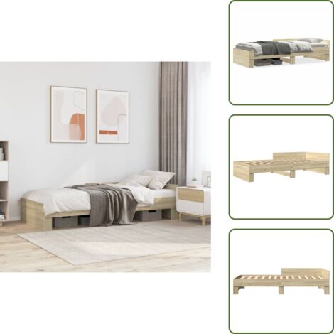 Letto con base a doghe - vidaXL Giroletto senza Materasso Rovere Sonoma 100x200cm in Truciolato - Letto in compensato
