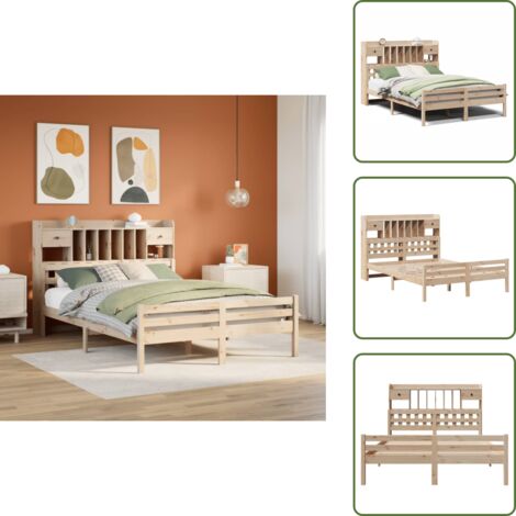 Letto con base a doghe - vidaXL Letto Libreria senza Materasso 140x200 cm in Legno di Pino - Letto con cassetti