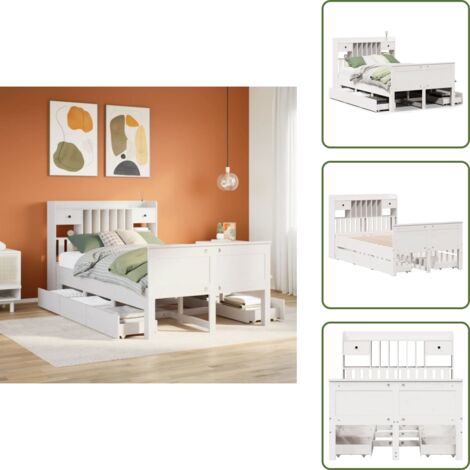 Letto con base a doghe - vidaXL Letto Libreria senza Materasso Bianco 135x190 cm Legno di Pino - Letto con pediera
