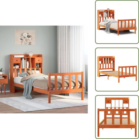 Letto con base a doghe - vidaXL Letto Libreria senza Materasso Marrone Cera 100x200 cm in Pino - Letto in legno