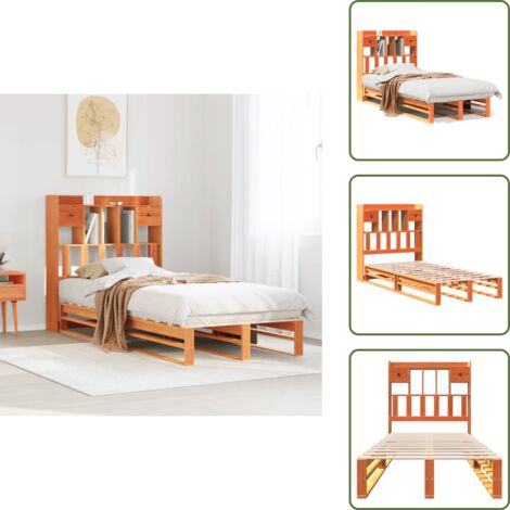 Letto con base a doghe - vidaXL Letto Libreria senza Materasso Marrone Cera 100x200 cm in Pino - Letto salvaspazio