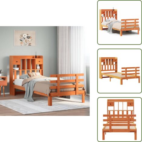 Letto con base a doghe - vidaXL Letto Libreria senza Materasso Marrone Cera 75x190 cm in Pino - Letto con spazio portaoggetti