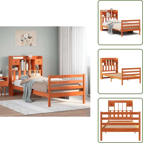Letto con base a doghe - vidaXL Letto Libreria senza Materasso Marrone Cera 75x190 cm in Pino - Letto in legno