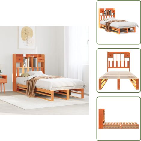 Letto con base a doghe - vidaXL Letto Libreria senza Materasso Marrone Cera 75x190 cm in Pino - Letto salvaspazio