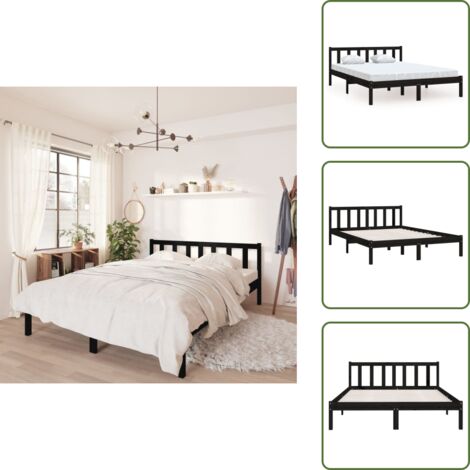 Letto con base in legno - vidaXL Giroletto Nero in Legno Massello 135x190 cm Double -