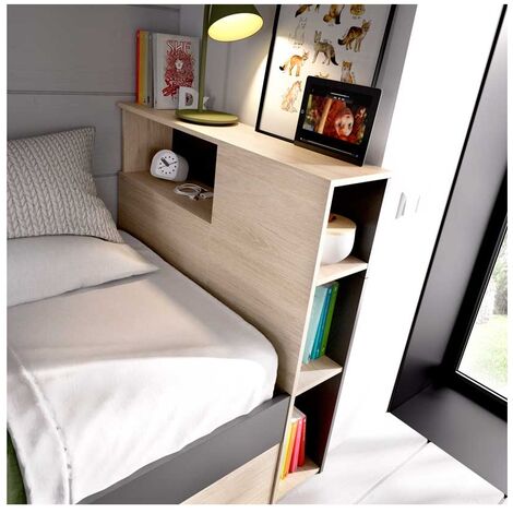 LETTO CON CASSETTI E RIPIANI MEMORY - Grafite / Naturale