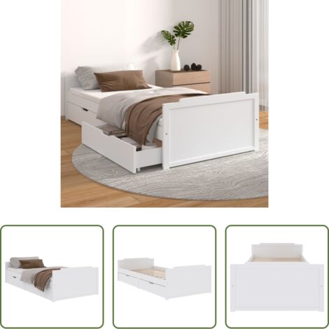 Letto con cassetti -  Giroletto Bianco con Cassetti Legno Massello di Pino 90x200cm