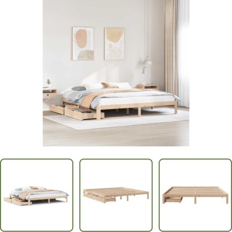 Letto con cassetti -  Giroletto con Cassetti 180x200 cm in Legno Massello di Pino