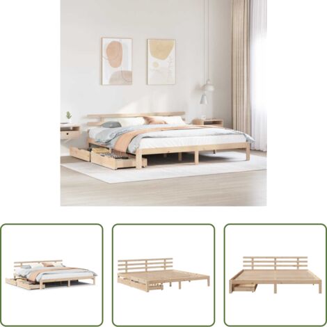Letto con cassetti -  Giroletto con Cassetti 180x200 cm in Legno Massello di Pino