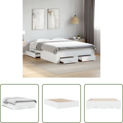 Letto con cassetti -  Giroletto con Cassetti Bianco 120x190 cm in Legno Multistrato