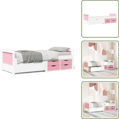 Letto con cassetti in legno - vidaXL Dormeuse 5 Cassetti senza Materasso Bianco&Rosa 90x200 cm IRUN - Letto con cassetti senza materasso