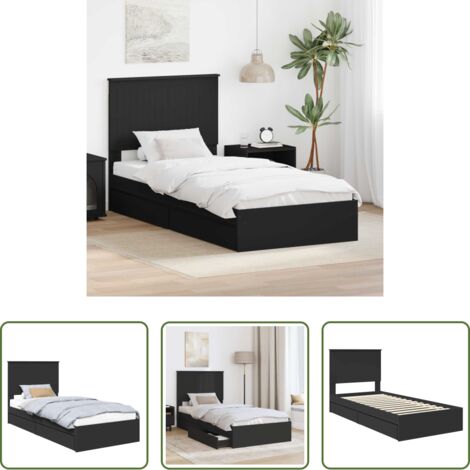 Letto con cassetti -  Letto con Contenitore Nero 90 x 190 cm Legno multistrato