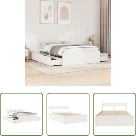 Letto con cassetti -  Letto senza Materasso Bianco 120x190 cm Legno Massello di Pino