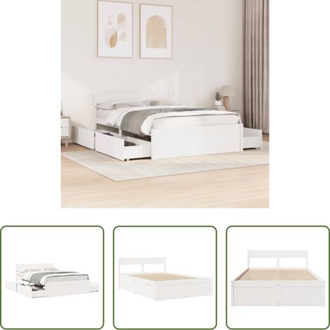 Letto con cassetti -  Letto senza Materasso Bianco 140x190 cm Legno Massello di Pino
