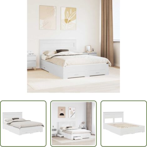 Letto con cassetti -  Struttura del letto Bianco 160 x 200 cm Legno multistrato
