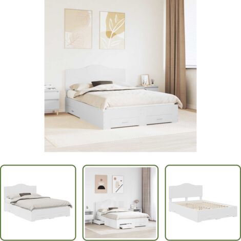 Letto con cassetti -  Struttura del letto Bianco 160 x 200 cm Legno multistrato
