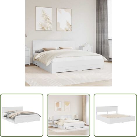 Letto con cassetti -  Struttura del letto Bianco 180 x 200 cm Legno multistrato