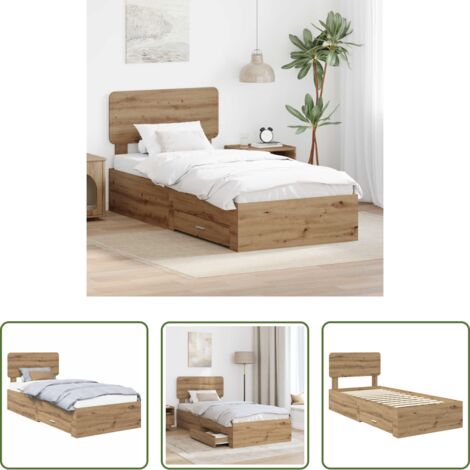 Letto con cassetti -  Struttura del letto con testiera Rovere artigianale 90 x 190 cm