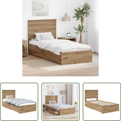 Letto con cassetti -  Struttura del letto con testiera Rovere artigianale 90 x 190 cm