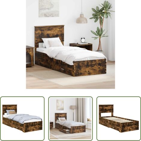 Letto con cassetti -  Struttura del letto Rovere Affumicato e Argento 75 x 190 cm