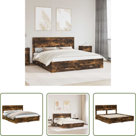 Letto con cassetti -  Struttura del letto Rovere fumé 200 x 200 cm Legno multistrato
