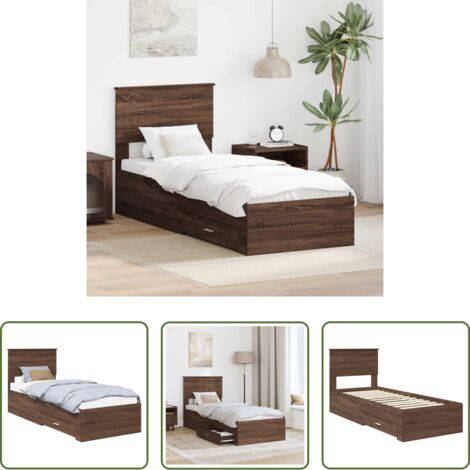 Letto con cassetti -  Struttura del letto Rovere Marrone e Argento 75 x 190 cm