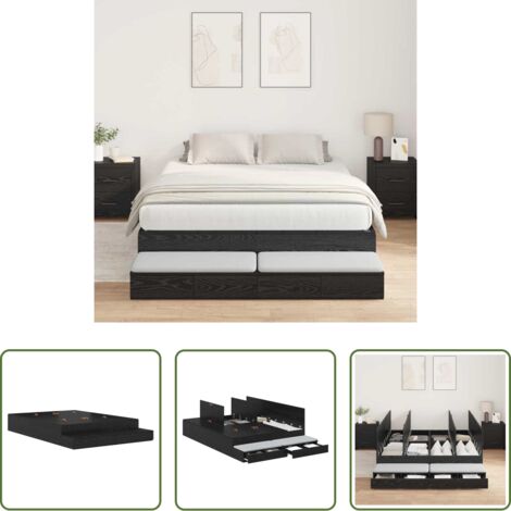 Letto con cassetti -  Struttura letto con contenitore con cassetto Rovere Nero 150 cm