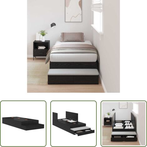 Letto con cassetti -  Struttura letto con contenitore con cassetto Rovere Nero 75 cm