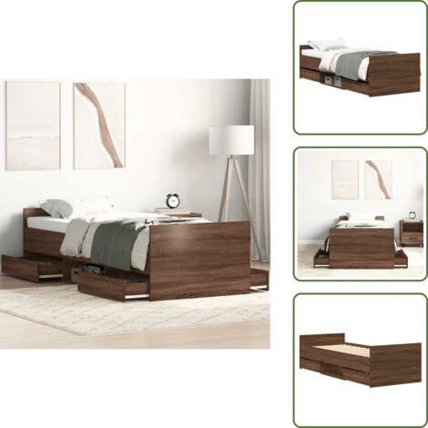 Letto con cassetti - vidaXL Giroletto con Testiera e Pediera Rovere Marrone 100x200 cm - Letto con doghe