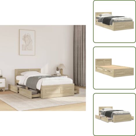 Letto con cassetti - vidaXL Giroletto con Testiera Rovere Sonoma 75x190cm Legno Multistrato - Letto con base a doghe