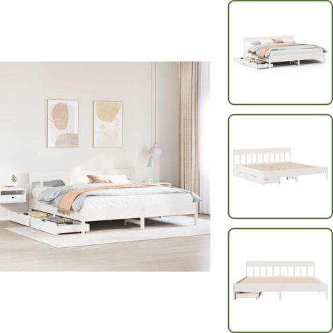 Letto con cassetti - vidaXL Giroletto senza Materasso Bianco 200x200 cm Legno Massello Pino - Letto con base a doghe