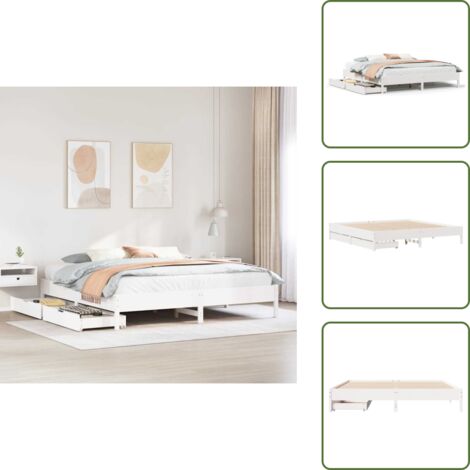 Letto con cassetti - vidaXL Giroletto senza Materasso Bianco 200x200 cm Legno Massello Pino - Letto con ruote