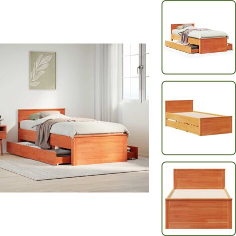 Letto con cassetti - vidaXL Giroletto senza Materasso con Testiera Marrone Cera 90x190 Pino - Letto con base a doghe