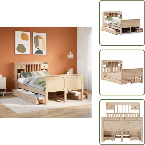 Letto con cassetti - vidaXL Letto Libreria senza Materasso 135x190 cm in Legno di Pino - Letto con base a doghe