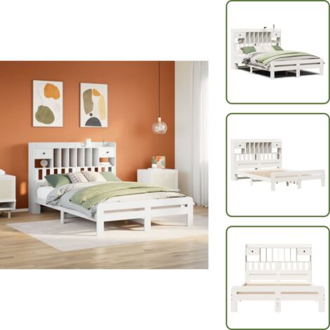 Letto con cassetti - vidaXL Letto Libreria senza Materasso Bianco 140x190 cm Legno di Pino - Letto con spazio portaoggetti