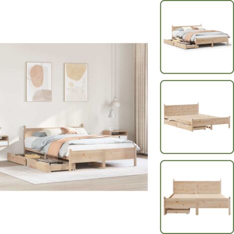 Letto con cassetti - vidaXL Letto senza Materasso 120x190 cm in Legno Massello di Pino - Letto con ruote