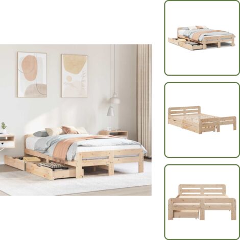 Letto con cassetti - vidaXL Letto senza Materasso 120x190 cm in Legno Massello di Pino - Letto con ruote