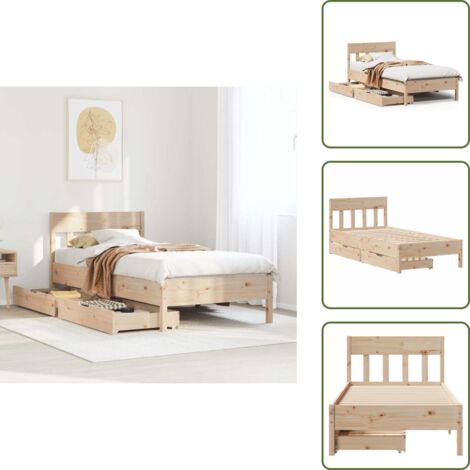 Letto con cassetti - vidaXL Letto senza Materasso 75x190 cm in Legno Massello Pino - Letto con ruote