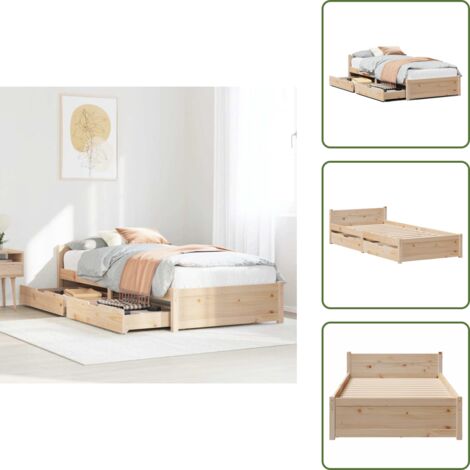 Letto con cassetti - vidaXL Letto senza Materasso 75x190 cm in Legno Massello Pino - Letto con ruote