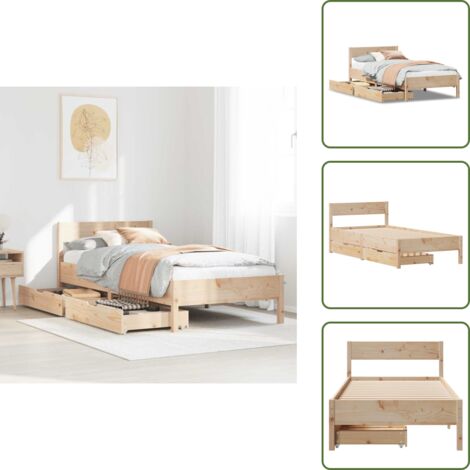 Letto con cassetti - vidaXL Letto senza Materasso 75x190 cm in Legno Massello Pino - Letto con ruote