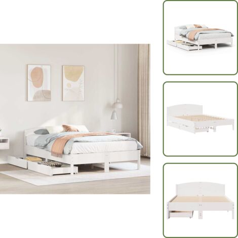 Letto con cassetti - vidaXL Letto senza Materasso Bianco 120x190 cm Legno Massello di Pino - Letto con ruote