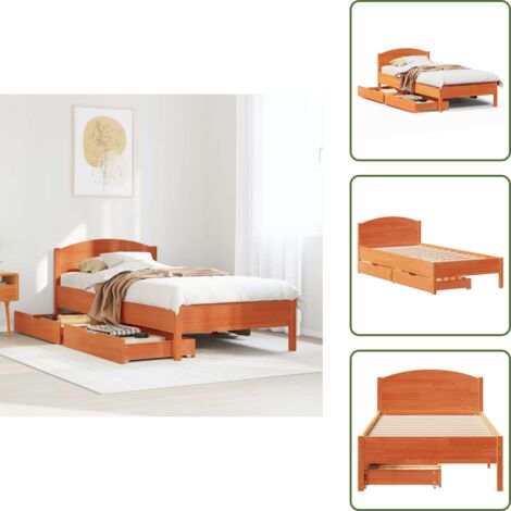 Letto con cassetti - vidaXL Letto senza Materasso Marrone Cera 100x200 cm in Legno di Pino - Letto con ruote