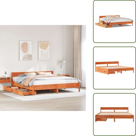 Letto con cassetti - vidaXL Letto senza Materasso Marrone Cera 180x200 cm in Legno di Pino - Letto con ruote