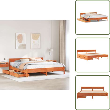 Letto con cassetti - vidaXL Letto senza Materasso Marrone Cera 200x200 cm in Legno di Pino - Letto con ruote