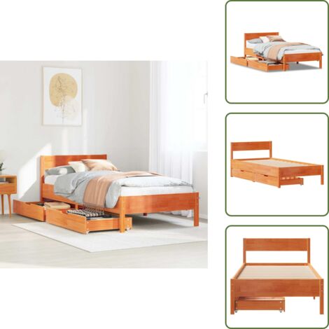 Letto con cassetti - vidaXL Letto senza Materasso Marrone Cera 90x190 cm in Legno di Pino - Letto con ruote