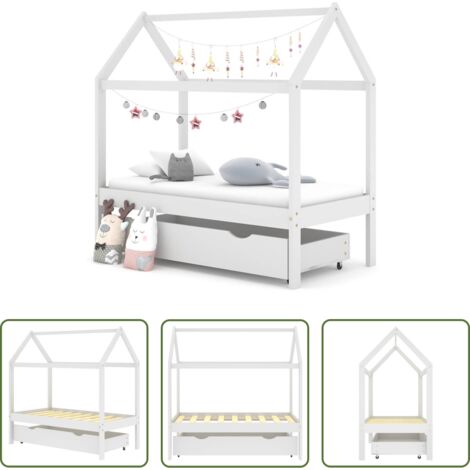 Letto con cassetto -  Giroletto per Bambini Cassetto Bianco in Pino Massello 70x140cm