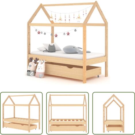Letto con cassetto -  Giroletto per Bambini con Cassetto in Pino Massello 70x140 cm