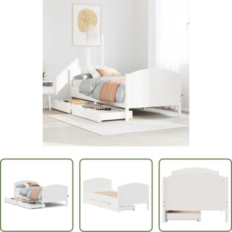 Letto con cassetto -  Giroletto senza Materasso Bianco 100x200 cm Legno Massello Pino