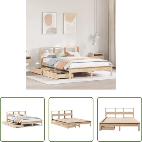 Letto con cassetto -  Letto Libreria senza Materasso 140x190 cm in Legno di Pino